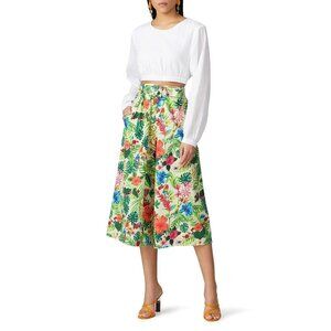 Miguelina Zendaya Green Floral Print Wide Leg Pants Women's Size Medium M